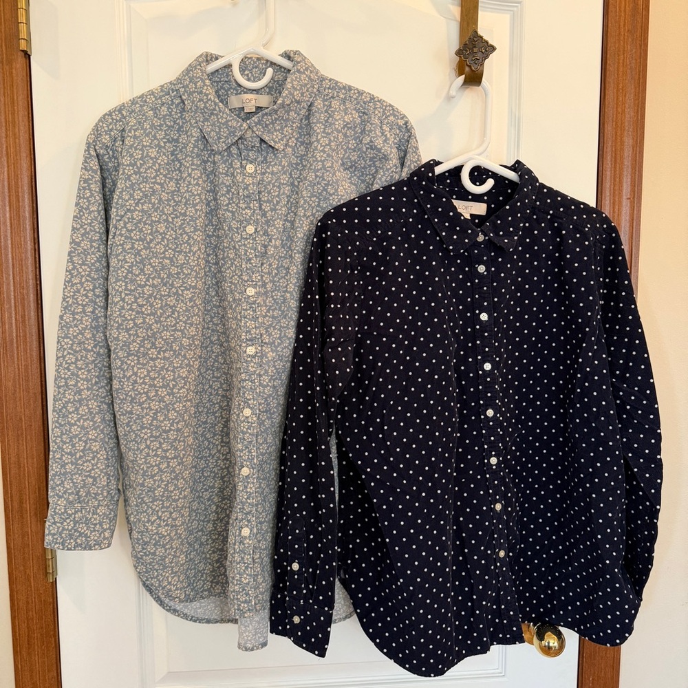 SET! LOFT Womens Large Set of 2 Comfy Corderoy Patterned Long Sleeve Shirts